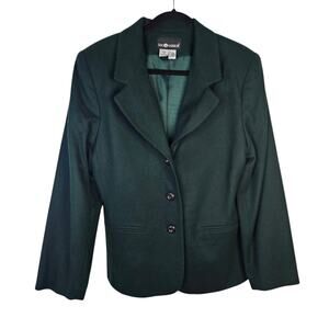 Vtg 90s Women's Sz 14 NEW Wool Blend Blazer Fully Lined 3 Buttons Dark Green